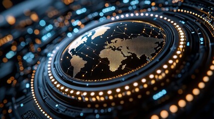 Global connectivity display digital world map infographic design technology hub aerial perspective visualizing data integration for enhanced global communication