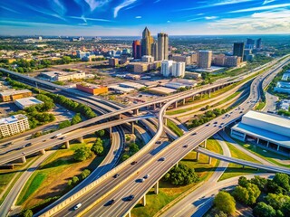 Fototapeta premium San Antonio Texas Interstate Highway Traffic Aerial View March 2008