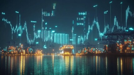 Digital cityscape surrounded by futuristic data visualizations urban environment night scene aesthetic perspective technology concept for modern connectivity