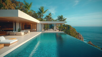 Fototapeta premium Luxury Cliffside Villa with Infinity Pool and Ocean View