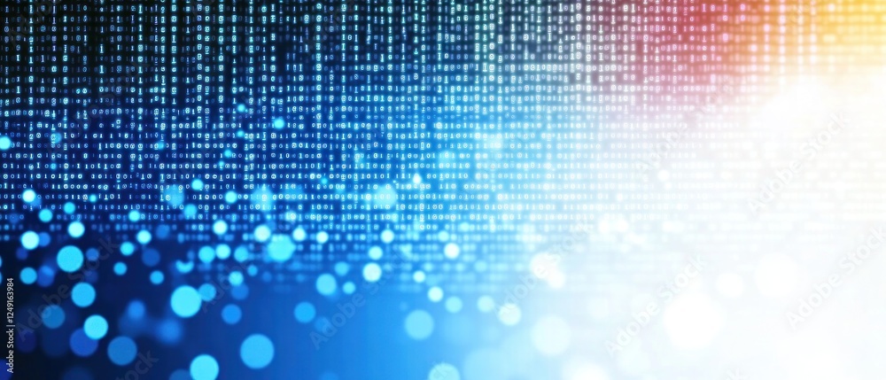 Poster abstract digital background with blue bokeh and data patterns