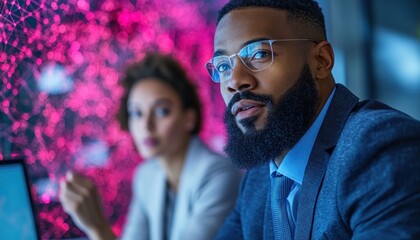 Unlock peak productivity A diverse team of professionals discussing project milestones in a high-tech meeting room, collaboratively focusing on performance tracking and data analysis Optimize