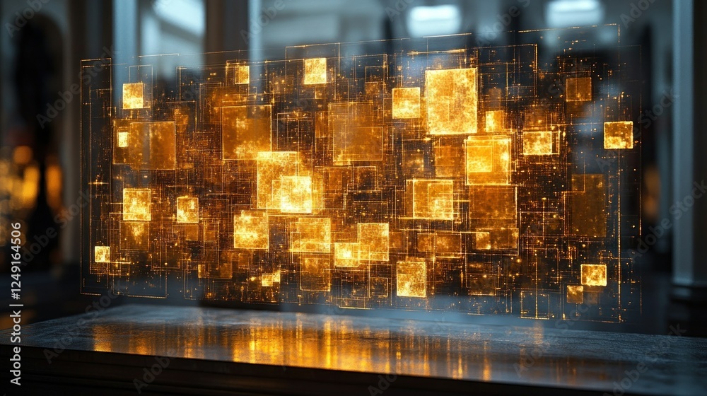 Poster digital matrix: glowing network of data cubes