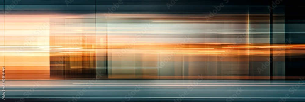 Poster horizontal streaks of orange and teal light create a dynamic and futuristic abstract pattern, sugges