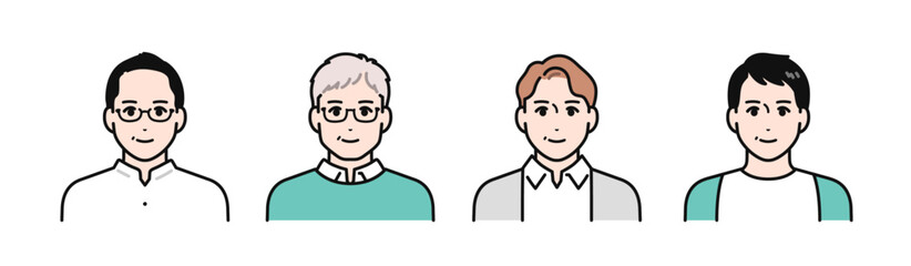 ミドル男性4人のシンプルなベクターイラストセット