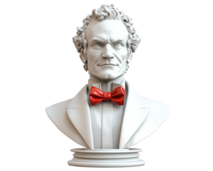 Isolated Stone Bust Wearing a Vibrant Red Bow Tie