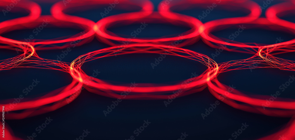 Aufkleber Glowing red circles interconnected with vibrant lines, creating dynamic network. This abstract design symbolizes connectivity and technology