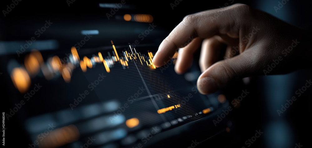 Leinwandbilder hand interacting with digital interface displaying data visualizations, showcasing technology and innovation. image conveys sense of precision and modernity
