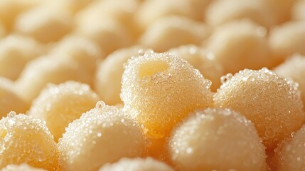 Close-up of soft, spherical candies covered in a sugary coating, creating a textured, sweet appearance.