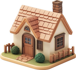 A tiny white house toy model isometric view isolated on transparent background