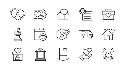 Volunteering and Charity line icon set. Donate, donor, doctor, care, help, support, partnership, charity, care, help, empathy, food line icon set. UI thin line icon pack.