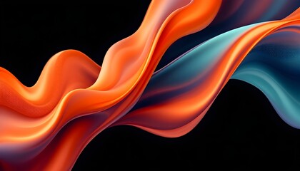 Abstract dark holographic iridescent neon background. Fluid liquid glass curved wave in motion 3d render. Gradient design elements for banners, backgrounds