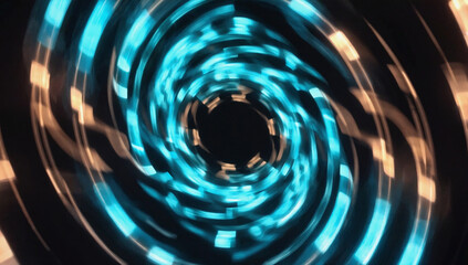 Abstract Light Vortex: An mesmerizing abstract composition with vibrant blue and yellow lights spiraling into a deep black abyss, creating a sense of infinite movement and depth.  