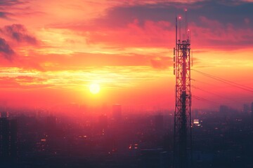 Sunset with a silhouette of a TV tower
