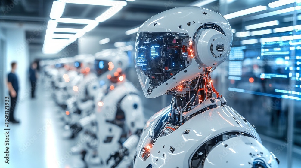 Poster advanced humanoid robots displayed in a high-tech lab environment for research and development