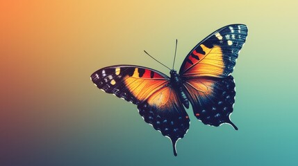 Obraz premium A colorful butterfly against a soft gradient background, showcasing its intricate wing patterns and vibrant colors.