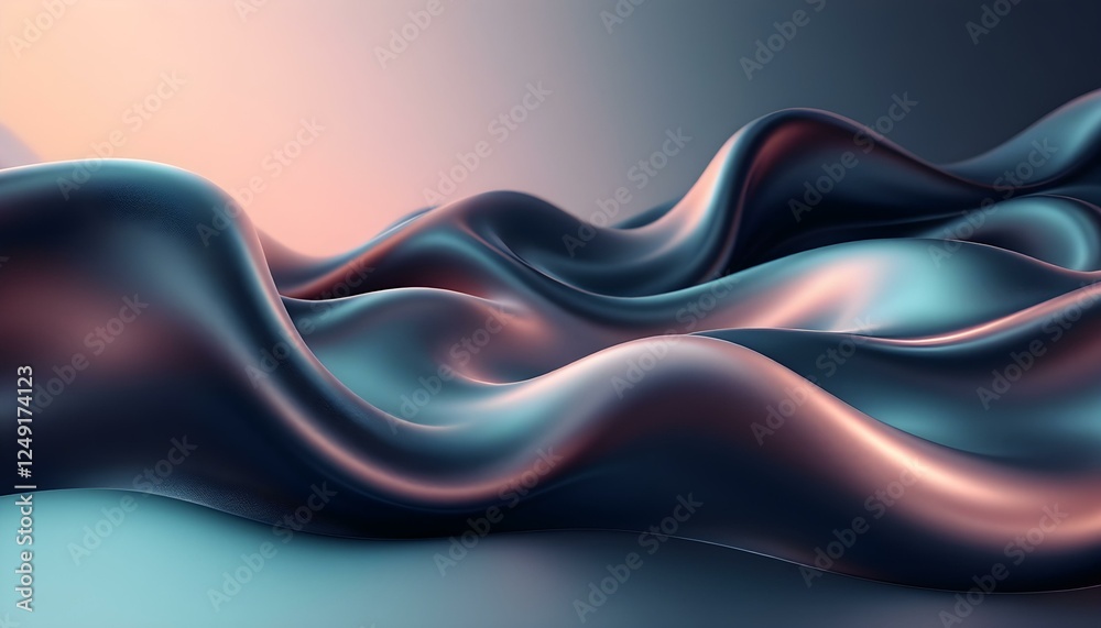 Wall mural abstract 3d rendering of liquid glass in the form of a wave with an orange gradient. banner design e