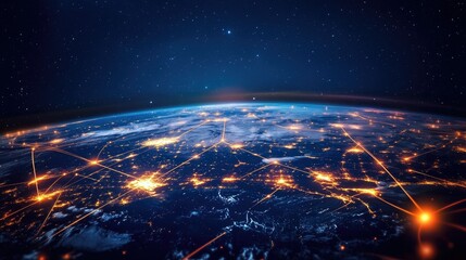 Futuristic digital world with pulsating neon grids and glowing lights, symbolizing innovation in a high-tech cyber environment.