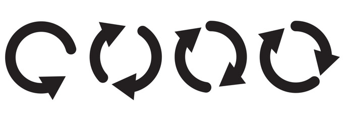 Circle arrow icon set. Symbol of reload, refresh, loading, recycle and repeat. Interconnecting round arrow vector icons set. Work in progress sign. One, two, three, four, five, six arrow in the loop