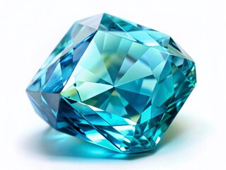 Sparkling Faceted Aquamarine Gemstone Macro Shot on White Background - Perfect for Jewelry Design