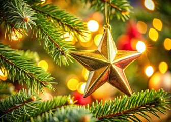 Sparkling Gold Star Christmas Tree Ornament - Festive Holiday Decoration