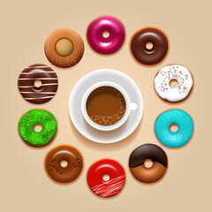 Cup of coffee and donuts