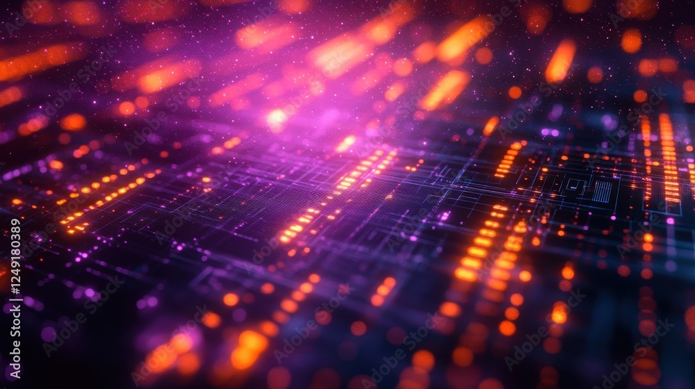 Poster futuristic circuit board, glowing data streams, technology background