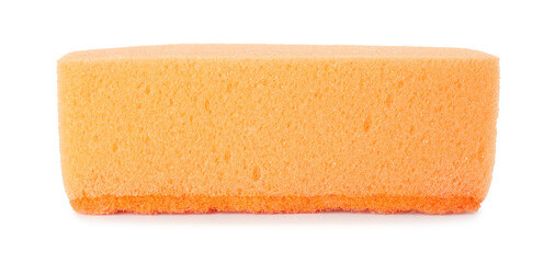One orange sponge isolated on white. Cleaning supply