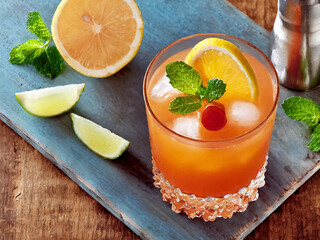 Orange cocktail on wooden underground