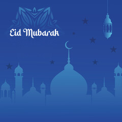 Blue Background Eid mubarak greeting card background design. Islamic arabic background.