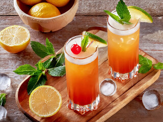 Orange cocktail on wooden underground