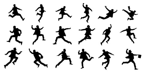 Business peoples in suit jumping in the air set. Vector  illustration. 