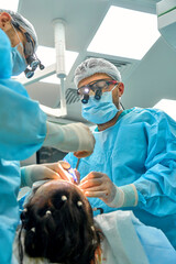 surgeons wearing binoculars in the operating room