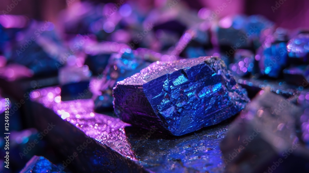 Aufkleber a collection of sparkling mineral crystals glimmers under colorful lighting, showcasing unique textu