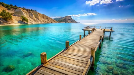 Fototapeta premium Sun-drenched Wooden Jetty in Pissouri Bay, Cyprus - Idyllic Coastal Scene