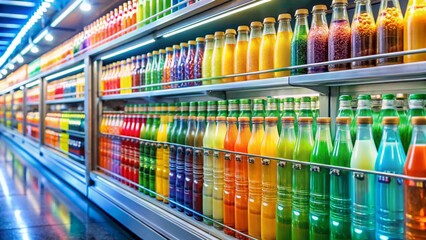 Super Market Refrigerated Juice & Beverage Section - Colorful Bottles & Flavors
