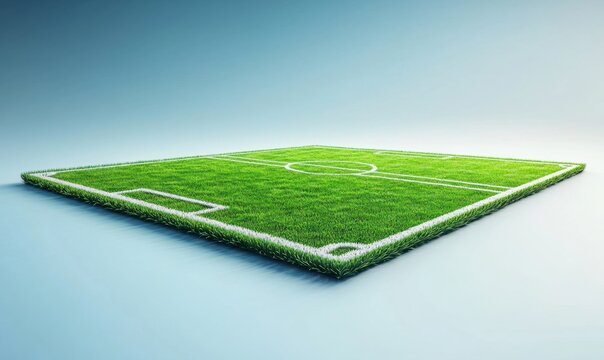 Elevated view of a miniature soccer field;  background gradient.  Use sports, game, design