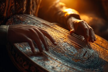 Person reading an ancient book under soft candlelight