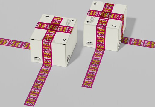 Two Packaging Boxes with Duct Tape Mockup