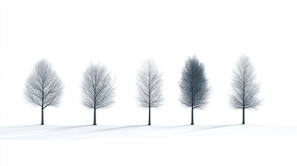 Minimalistic trees in serene winter landscape with soft shadows