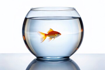 Surreal Empty Fishbowl on White Background -  Isolated Glass Sphere, Minimalist Still Life Photography