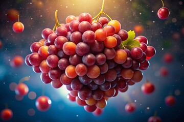 Surreal Floating Red Grapes Isolated on White Background - Stock Photo