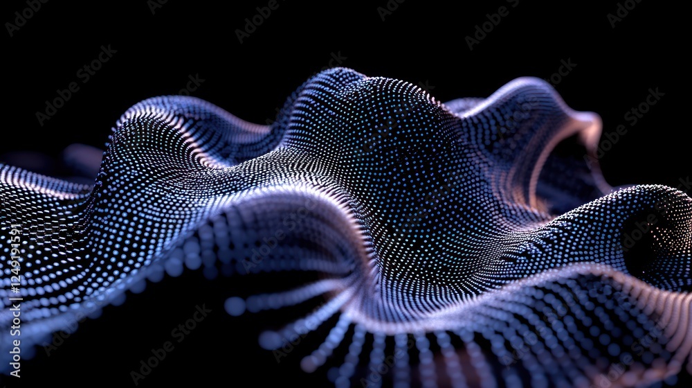 Aufkleber abstract 3d rendering of a wavy surface composed of numerous small dots, exhibiting a mesmerizing in