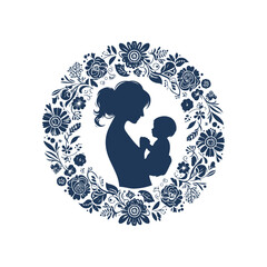 Abstract Floral Leaf Mother and Son Silhouette Illustration