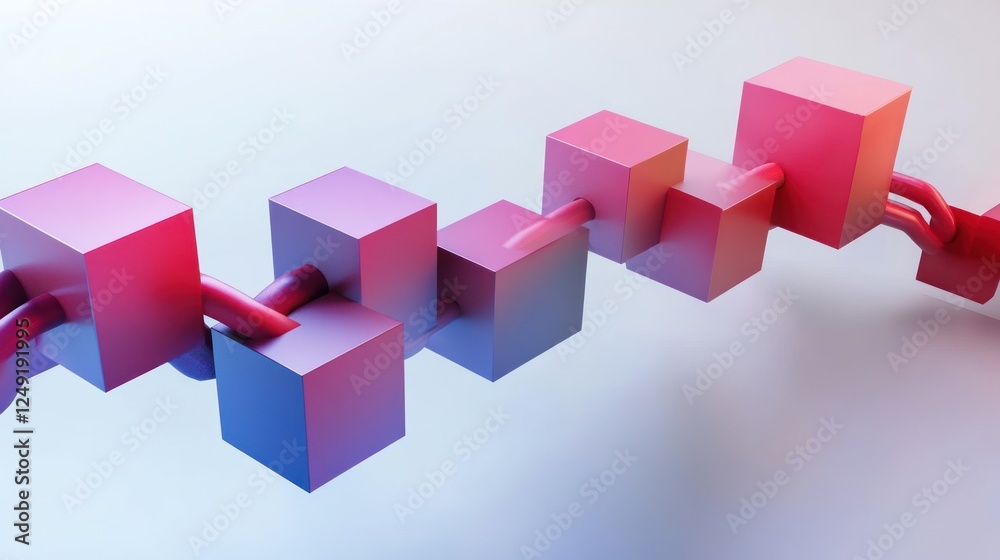 Poster Abstract 3D rendering of interconnected pink cubes forming a chain-like structure against a white background.