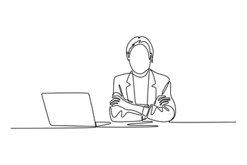 Office activity concept. Single line draw design vector graphic illustration.