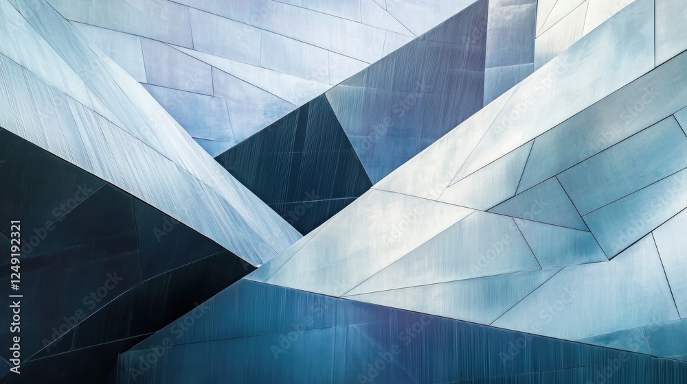 Aufkleber Abstract architectural image of intersecting geometric shapes in shades of blue and white, showcasing modern design and structure.