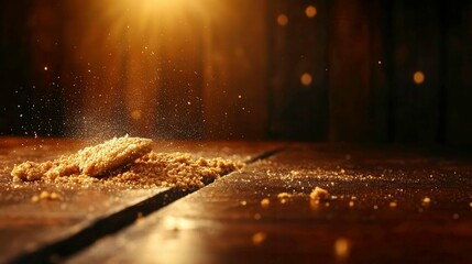 Obraz premium Close-up of Dirty Food Preparation Counter with Crumbs and Dust