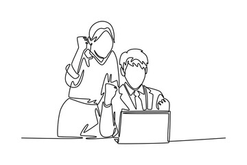 Office activity concept. Single line draw design vector graphic illustration.