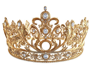Isolated Ornate Gold Crown with Diamonds, Royal Power Symbol